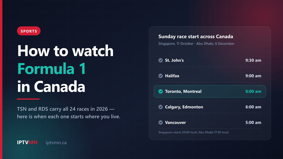 Panel of Sunday Formula 1 race start times across Canada: 9:30 am in St. John’s, 8:00 am in Toronto, 6:00 am in Calgary, 5:00 am in Vancouver